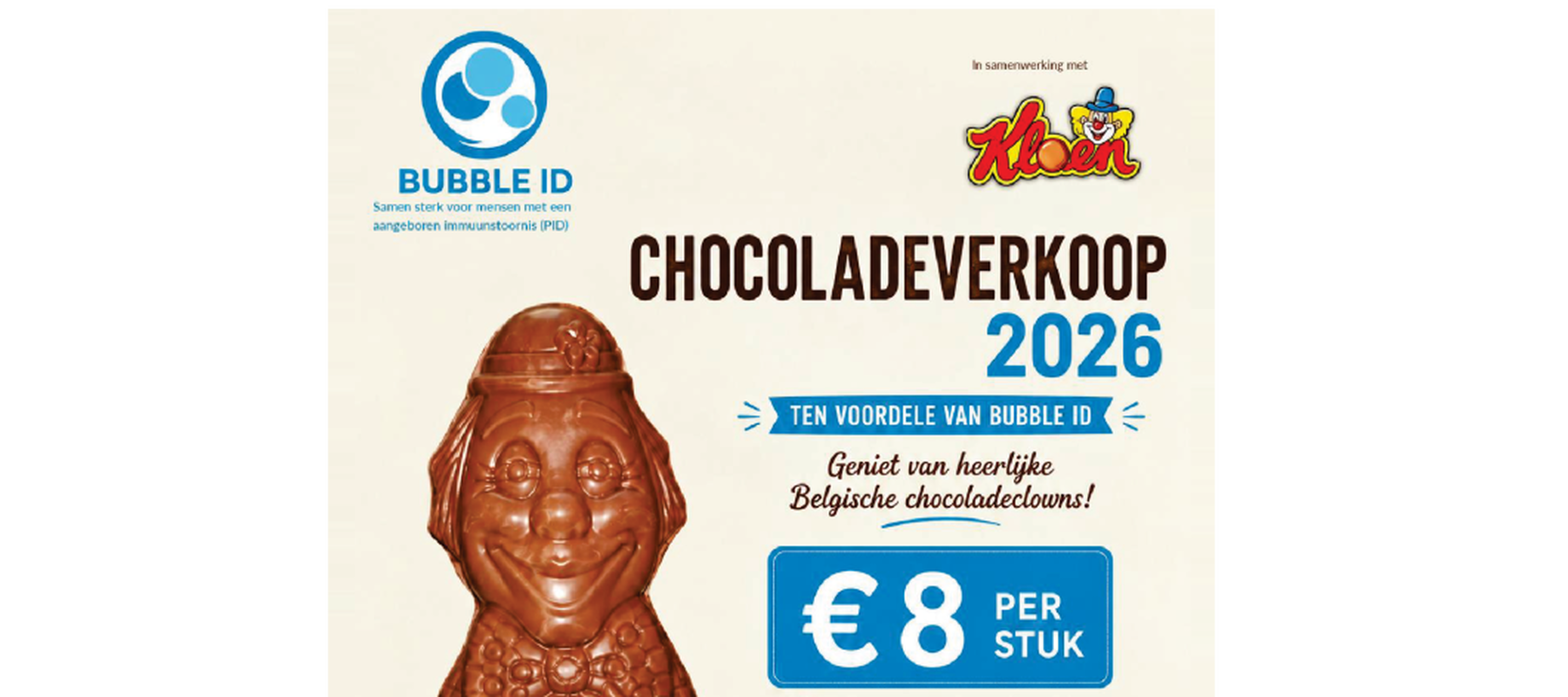 Verkoop van chocolade clowns ten voordele van Bubble ID